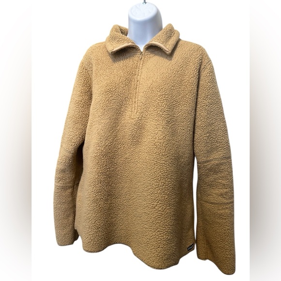 ATHLETA Teddy Bear Fleece Sherpa Sweater Quarter Zip Womens Large Tan Fuzzy Warm - Picture 2 of 9